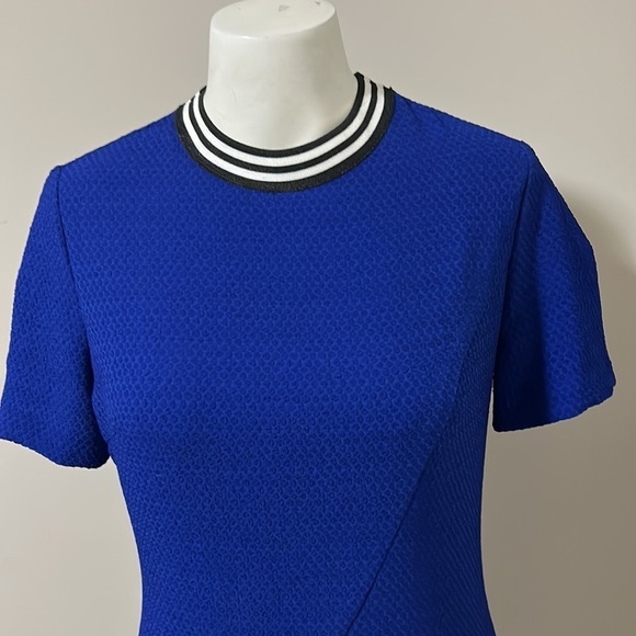 Sandro Paris Blue Reva Crepe Dress Round Neck Fit and Flare Sz M - Picture 4 of 14